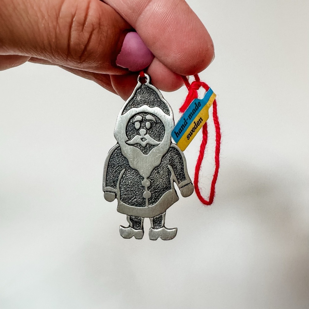 Vintage Pewter Sweden Santa‎ Christmas Ornament 2" Handmade